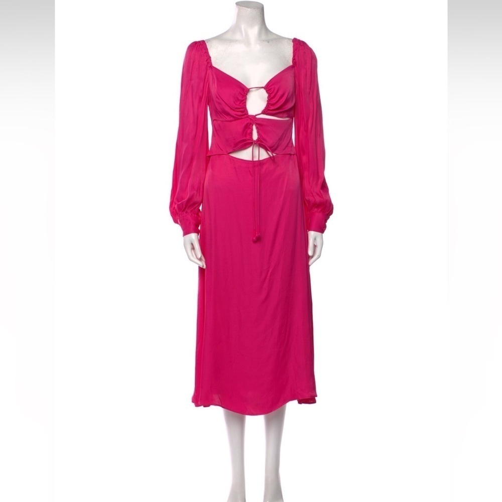 NWT FARM RIO PINK LONG SLEEVE MIDI DRESS WITH CUT OUT DETAILS